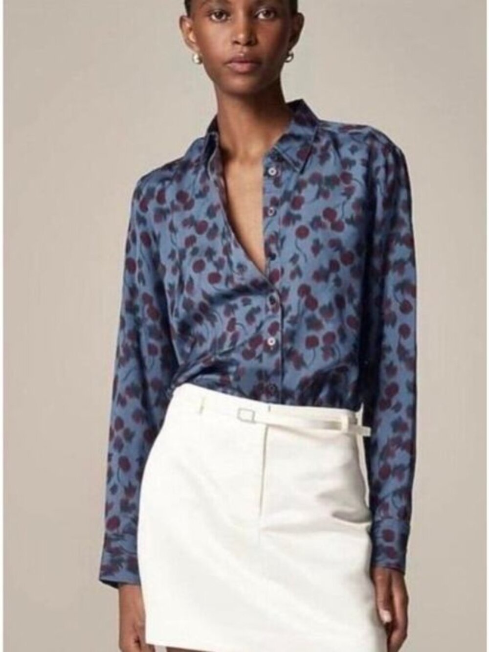 J. Crew Drapey Button Up Shirt in Cherry Print Size Medium NWT